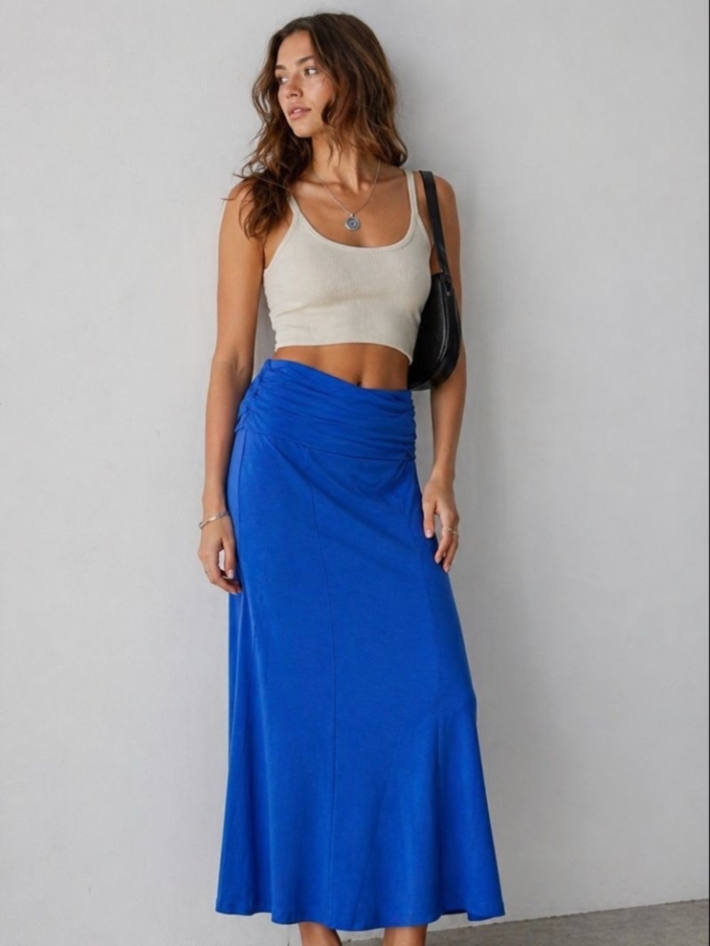 Urban Outfitters Out From Under Lightweight Maxi Skirt M Back Slit Blue Cotton